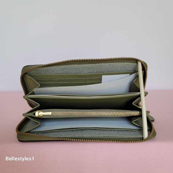 COACH Smooth Leather Zip-Around Accordion Wallet with Back-Slip Pocket- Moss - Picture 13 of 16